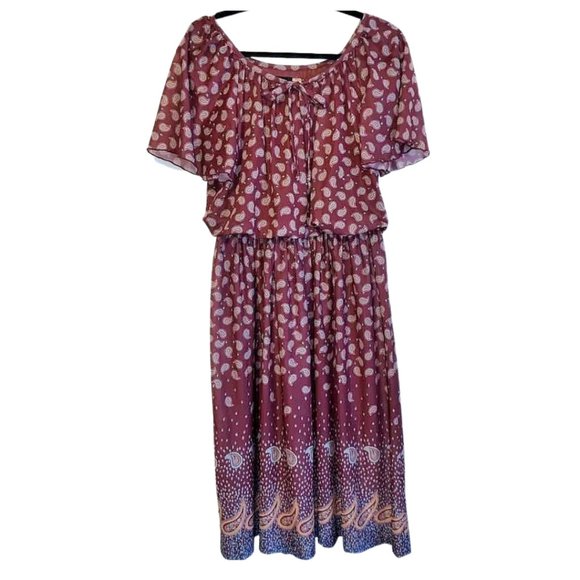 Vintage Sue Brett Elastic Waist Paisley Dress ILGWU Union Label - Picture 1 of 10
